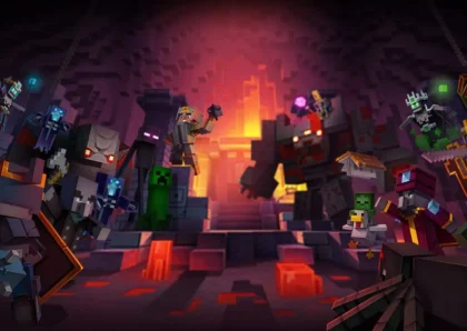 Персонажі Minecraft у битві в підземеллі